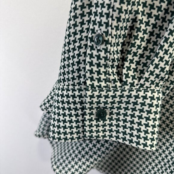 Talbots Women's Top Plus 3Xp Green White Houndstooth Long Sleeve Button Up Light - Picture 4 of 8